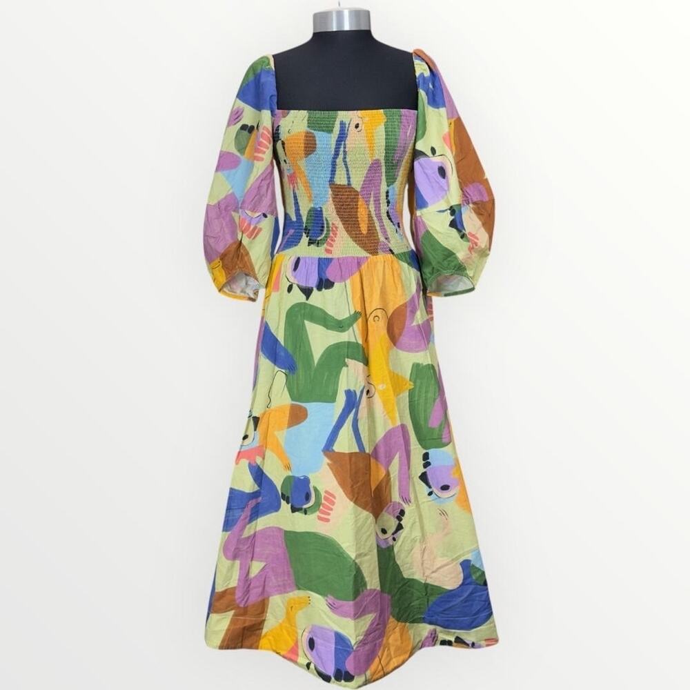 Farm Rio x Naya Violeta Colorful Faces Dress Size Small 100% Cotton Art